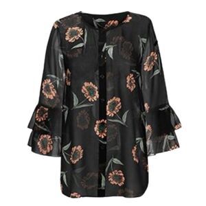 CAbi La Di Da Black Sunflower Floral Sheer Blouse Top Style 5206 Women Size XS